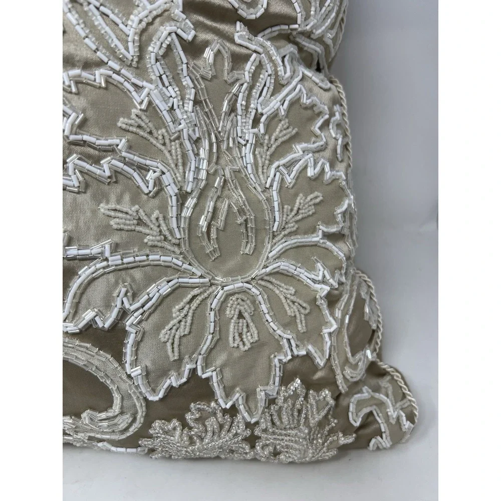 Glass Beaded Pillow By Elizabeth Phillips Handmade Rare‎ EUC 22x22